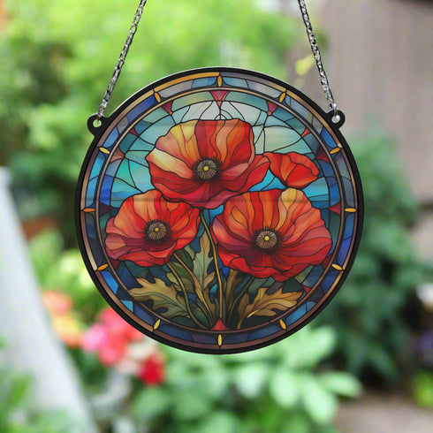 Poppy Stained Glass Effect Suncatcher